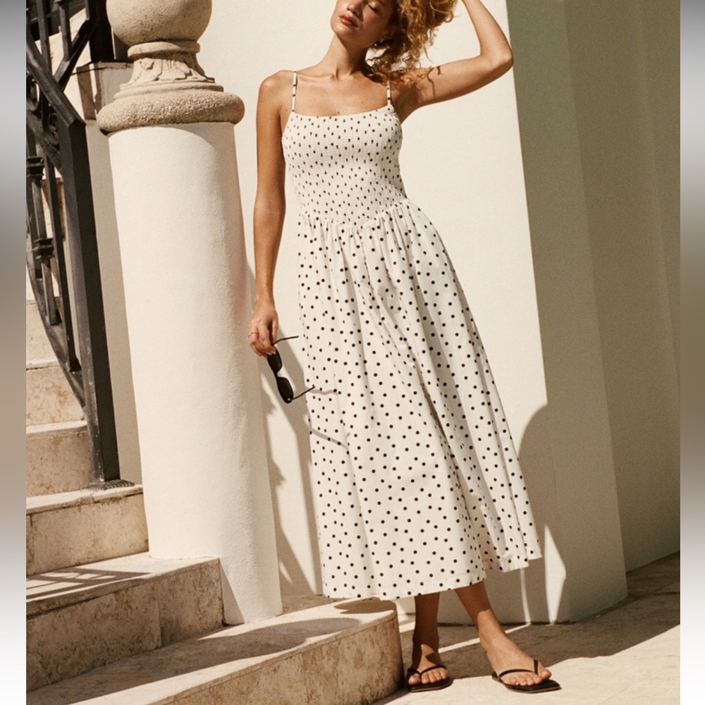 Elegant White Polka Dot Dress